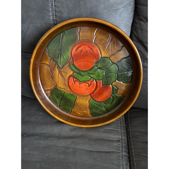 Vintage Japanese Lacquerware Hand-Painted Tray With Persimmon Design - Picture 1 of 3